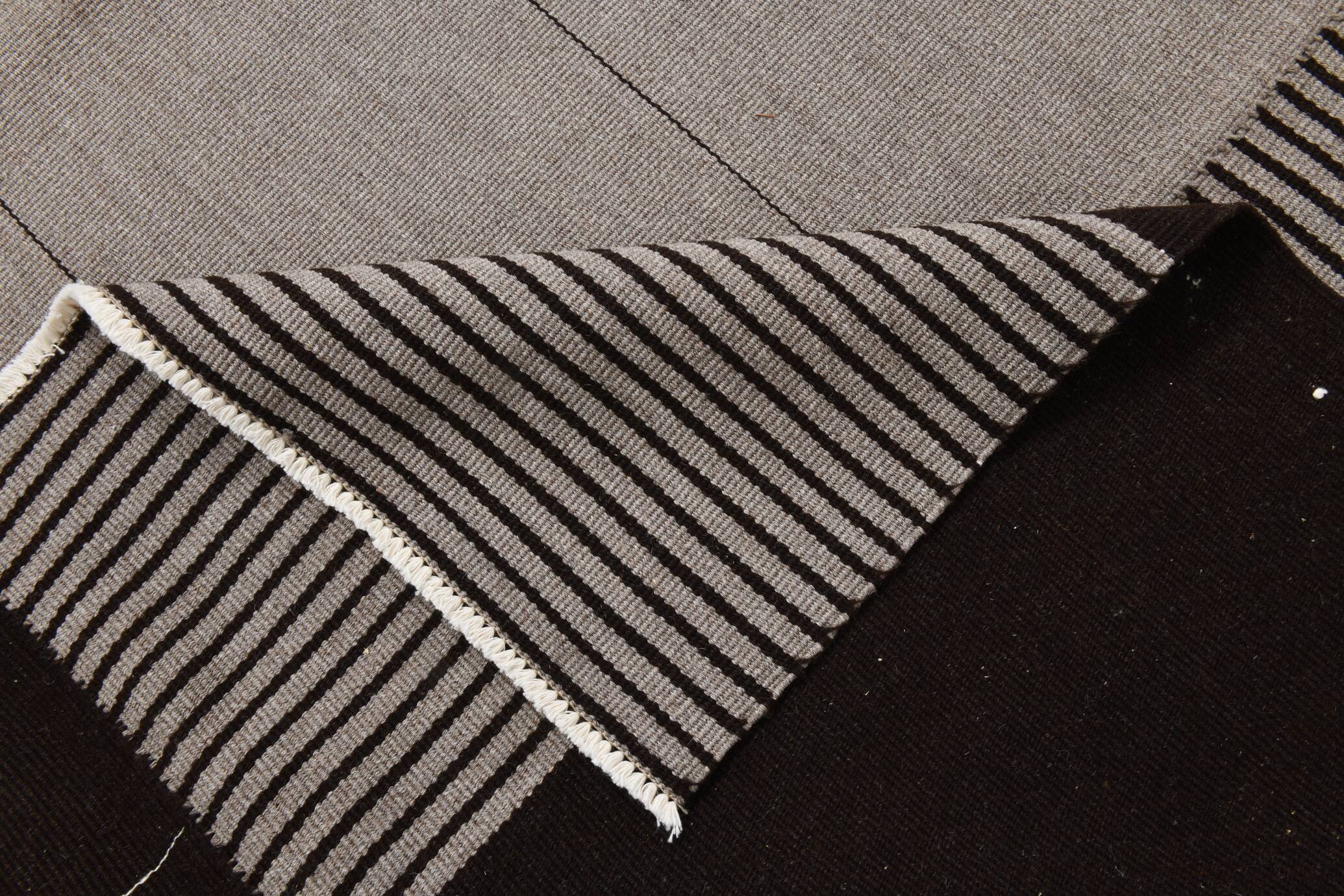 8x10 Contemporary Gray Black Vintage Kilim Rug, 225x325Cm