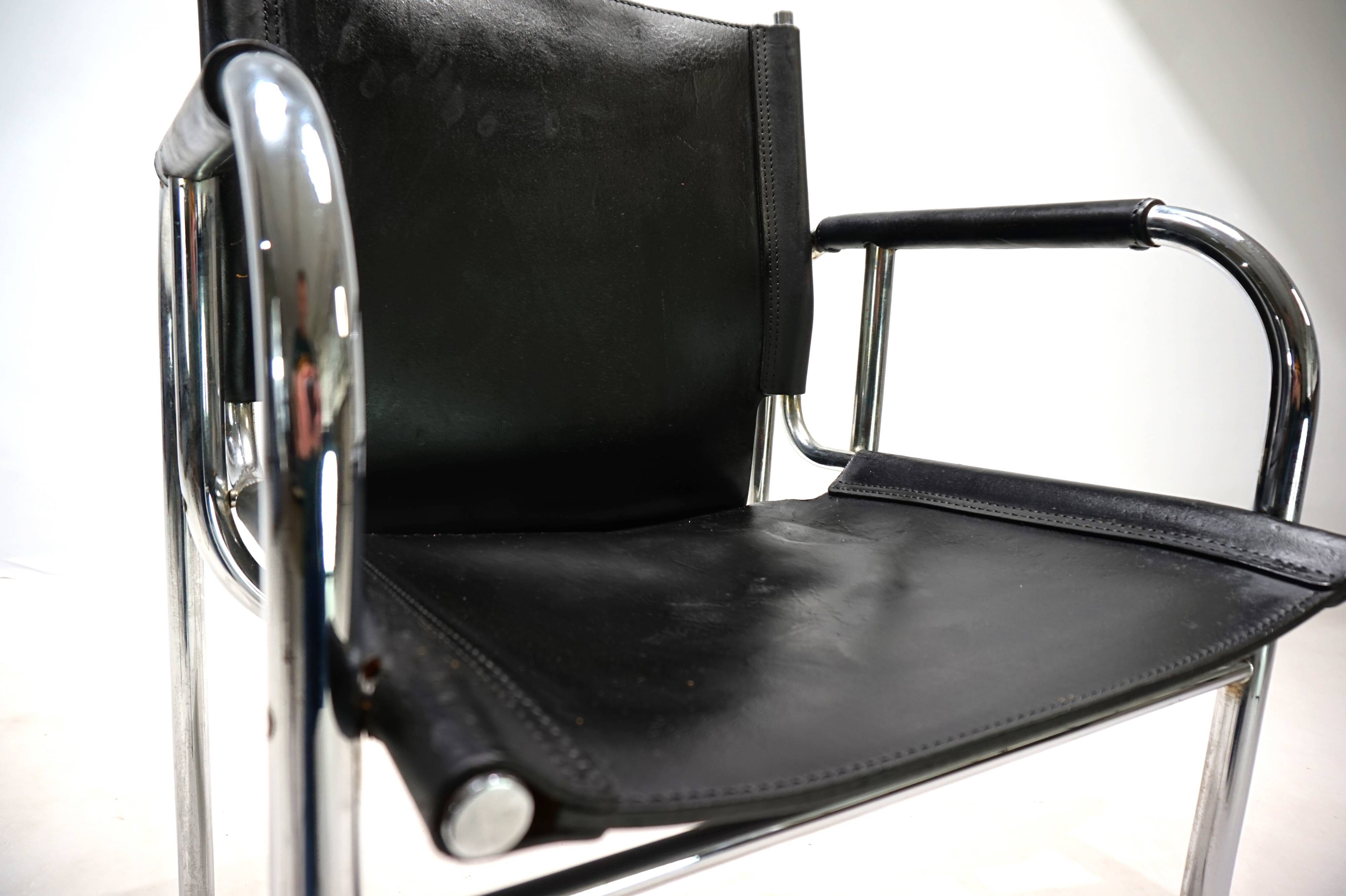 Strässle HE leather lounge chair by Hans Eichenberger