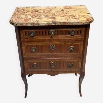 Louis XVI style chest of drawers with pink marble top