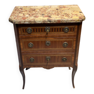 Louis XVI style chest of drawers with pink marble top