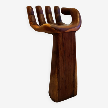 Hand chair (high) in solid exotic wood, circa 1970