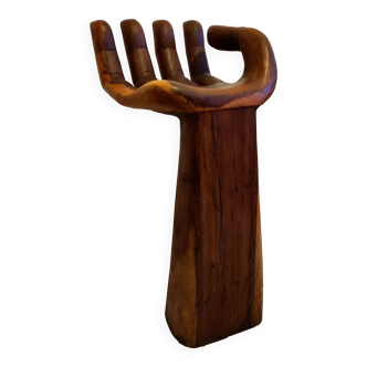 Chaise main (haute) bois exotique massif, vers 1970