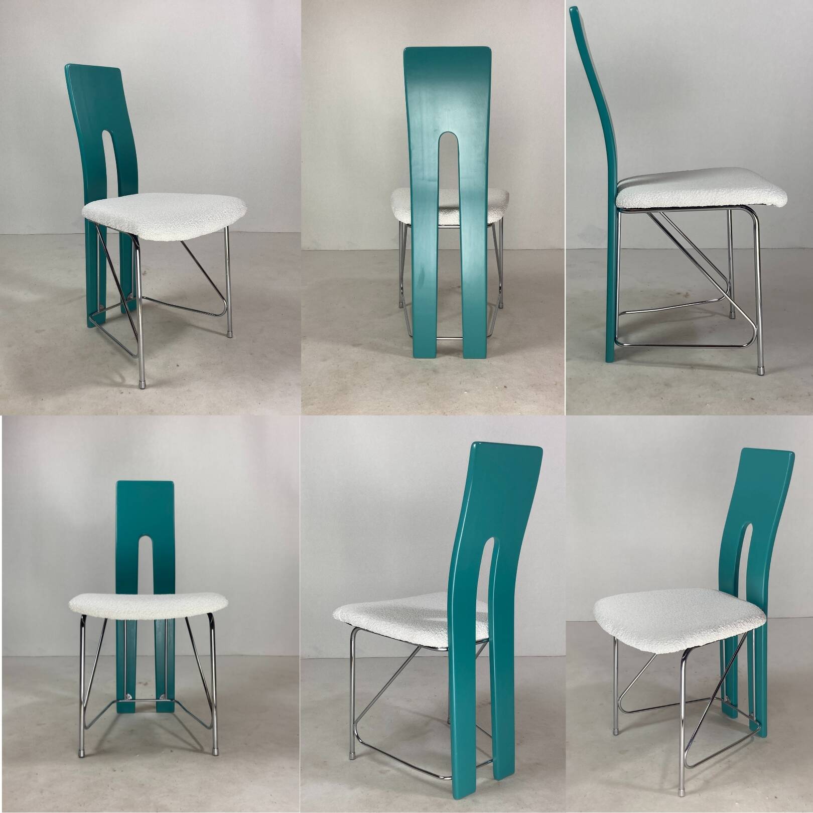 Set of 6 Memphis dining chairs in bouclé, 1980s