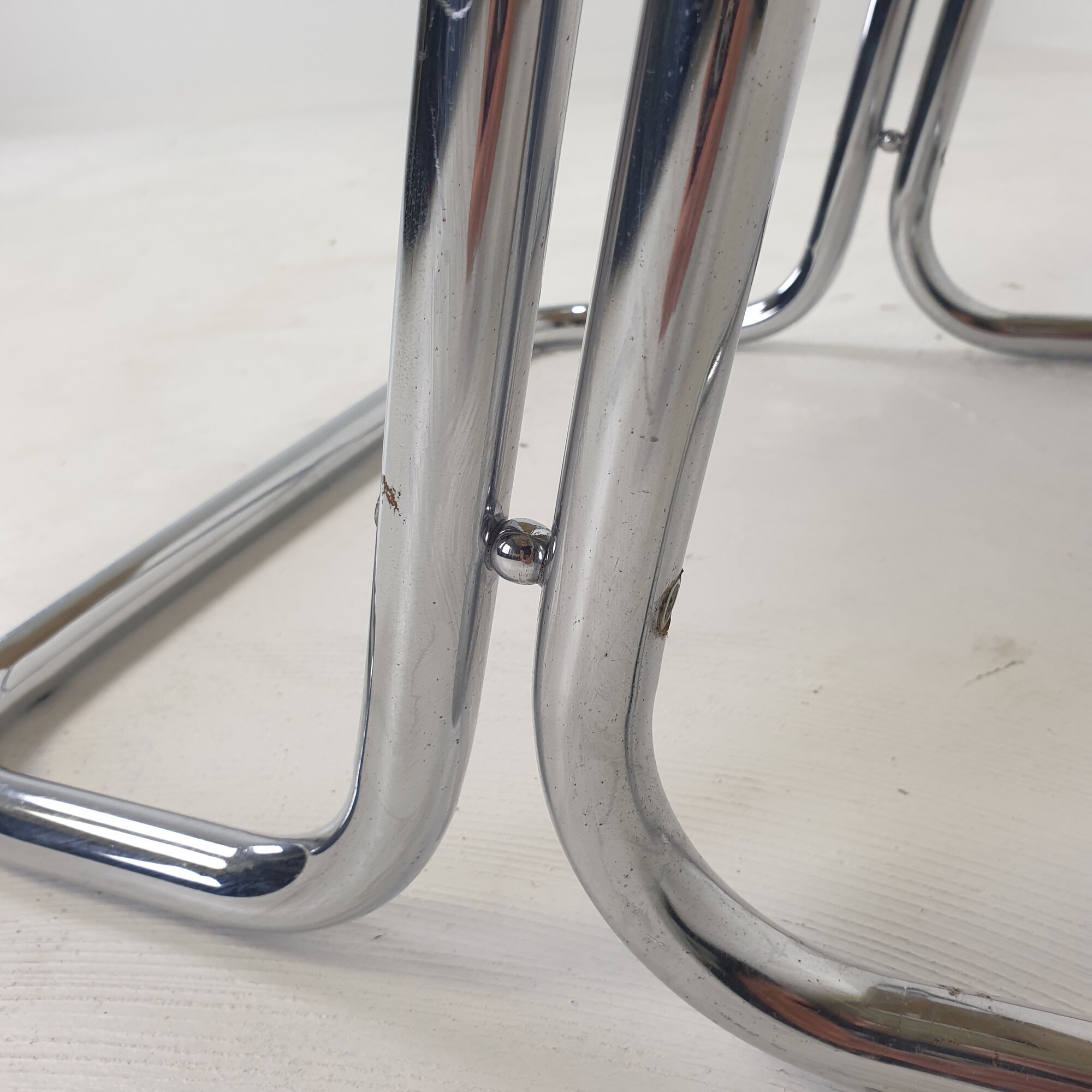 Set of 2 italian canvas and chromed metal chairs, 1970's