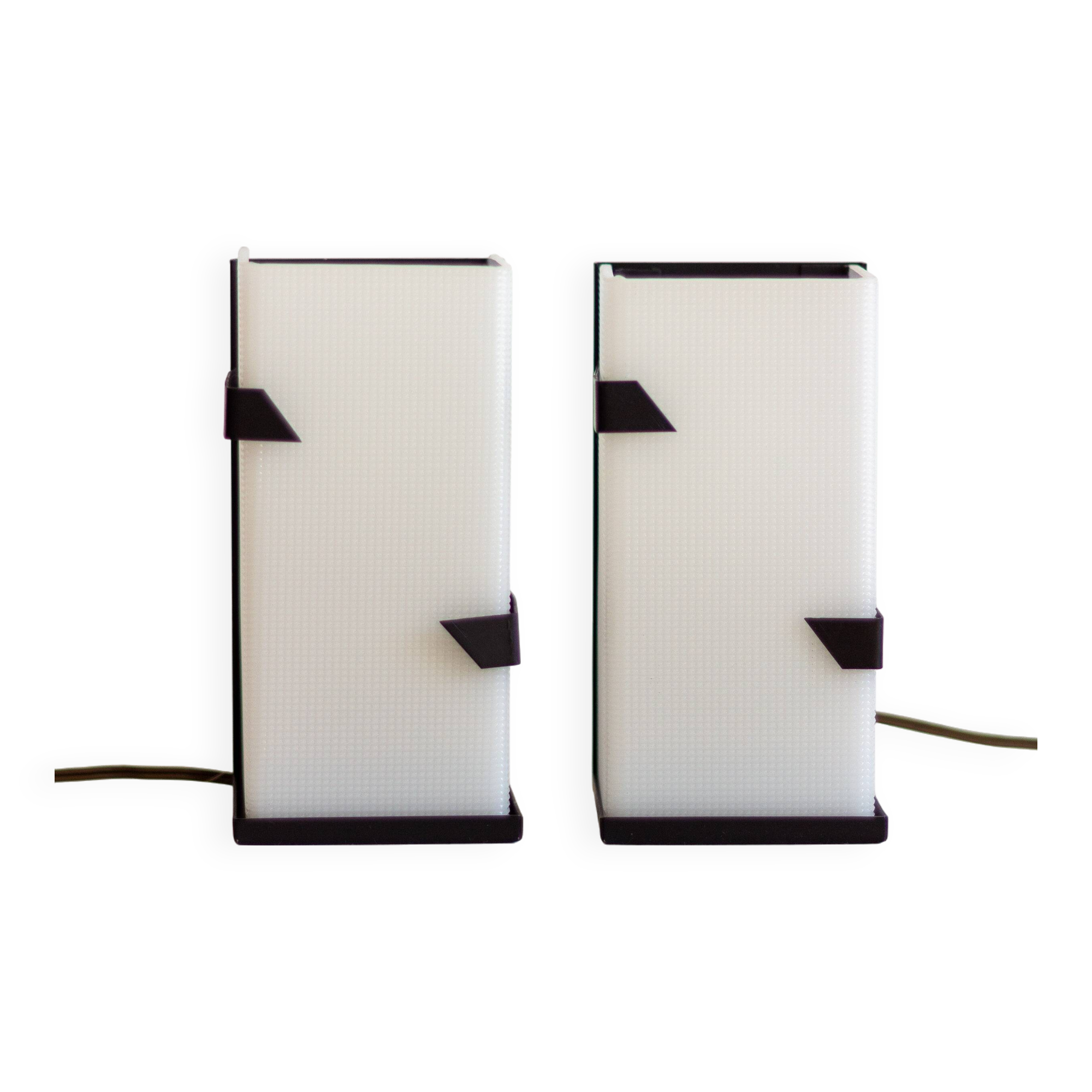 Pair of modernist metal wall lights with perspex diffuser, 1950s/1960s