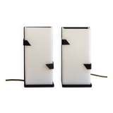 Pair of modernist metal wall lights with perspex diffuser, 1950s/1960s