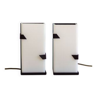 Pair of modernist metal wall lights with perspex diffuser, 1950s/1960s