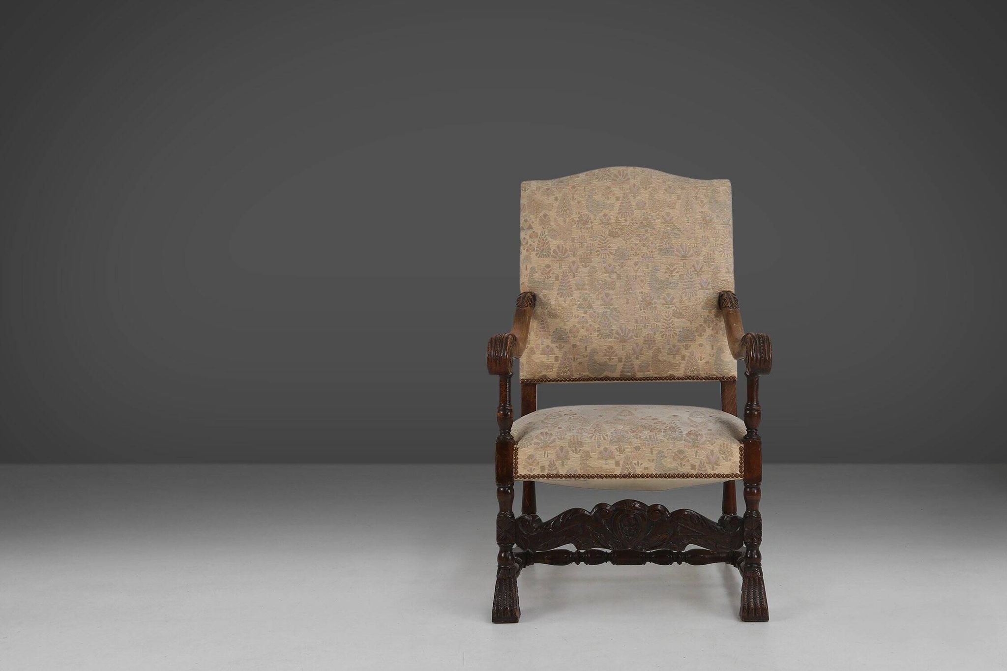 19th Century Renaissance carved oak Throne Armchair, France 1850s
