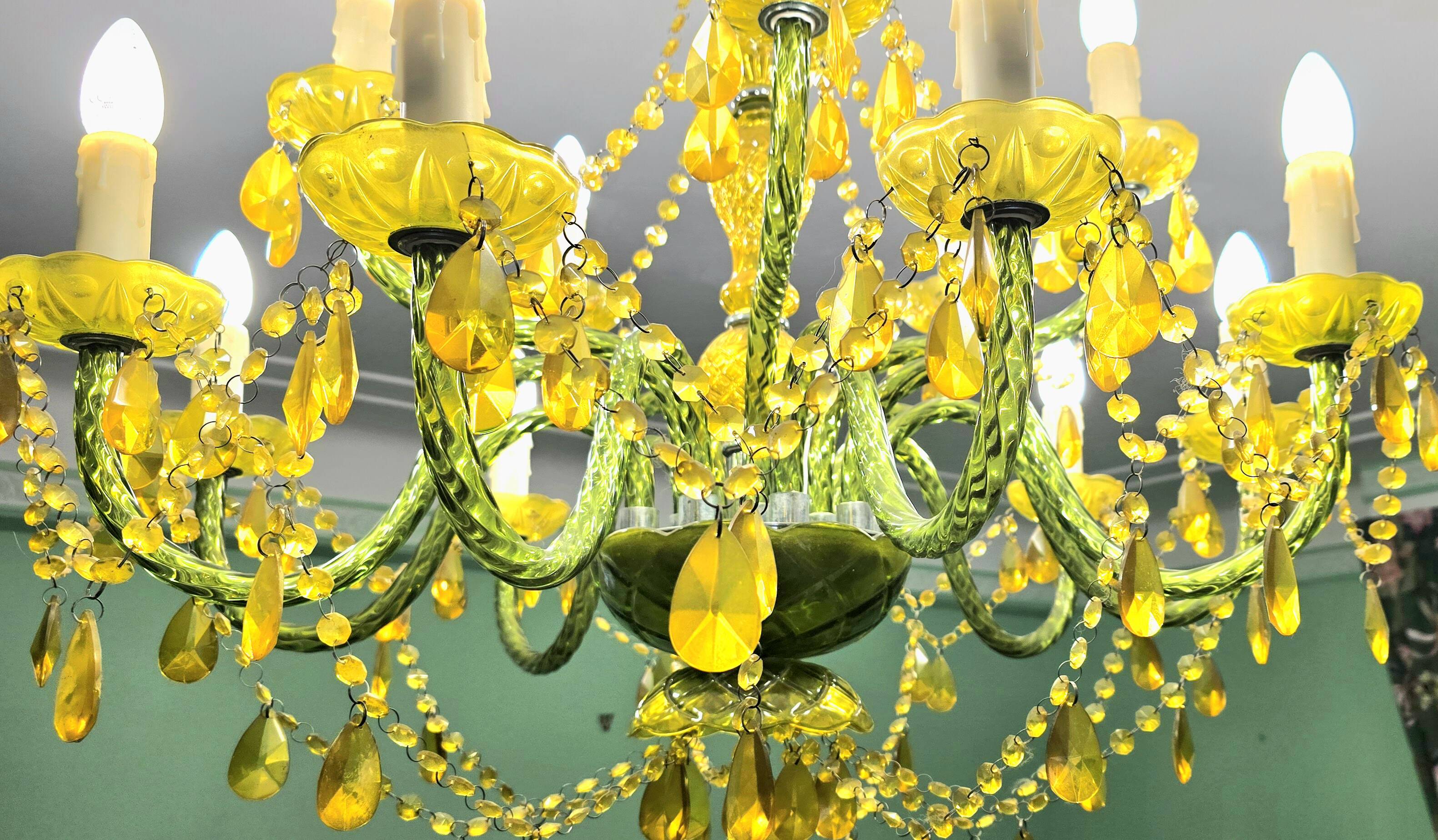 Large chandelier with glass and polypropylene pendants – 14 lights