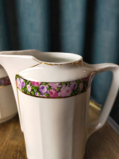 Duo teapot milk jug - floral headband and gilded edging KPM porcelain