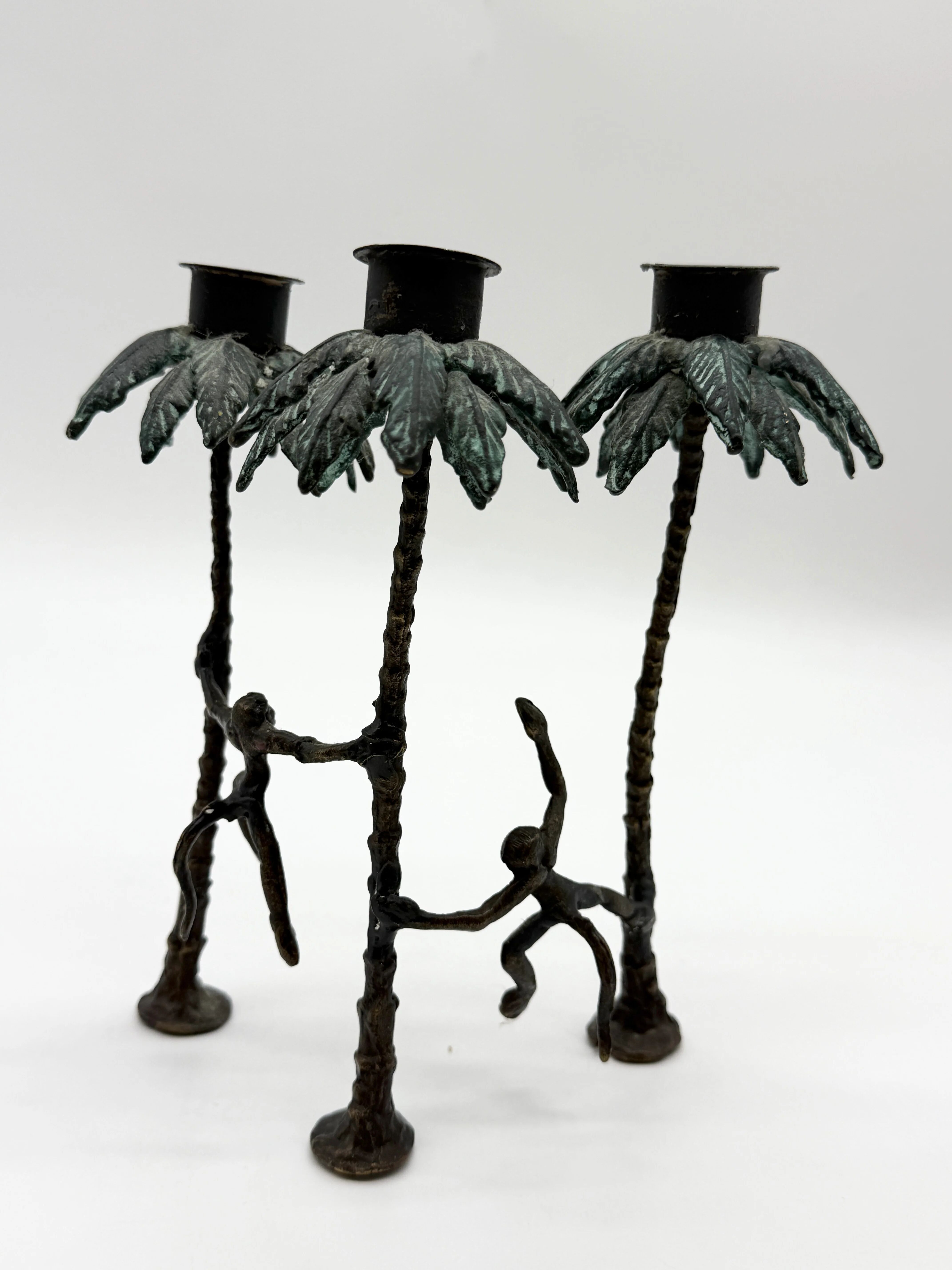 Chandelier "singe" en bronze patiné, 1970s