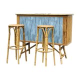 Vintage bamboo bar with 2 stools