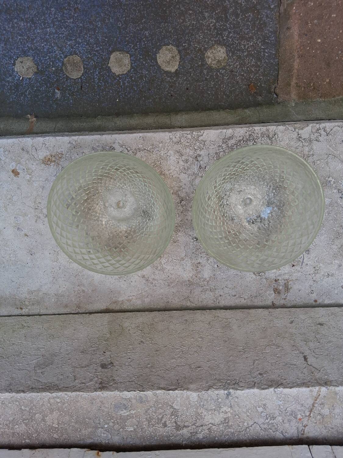 2 vintage glass pendant lights