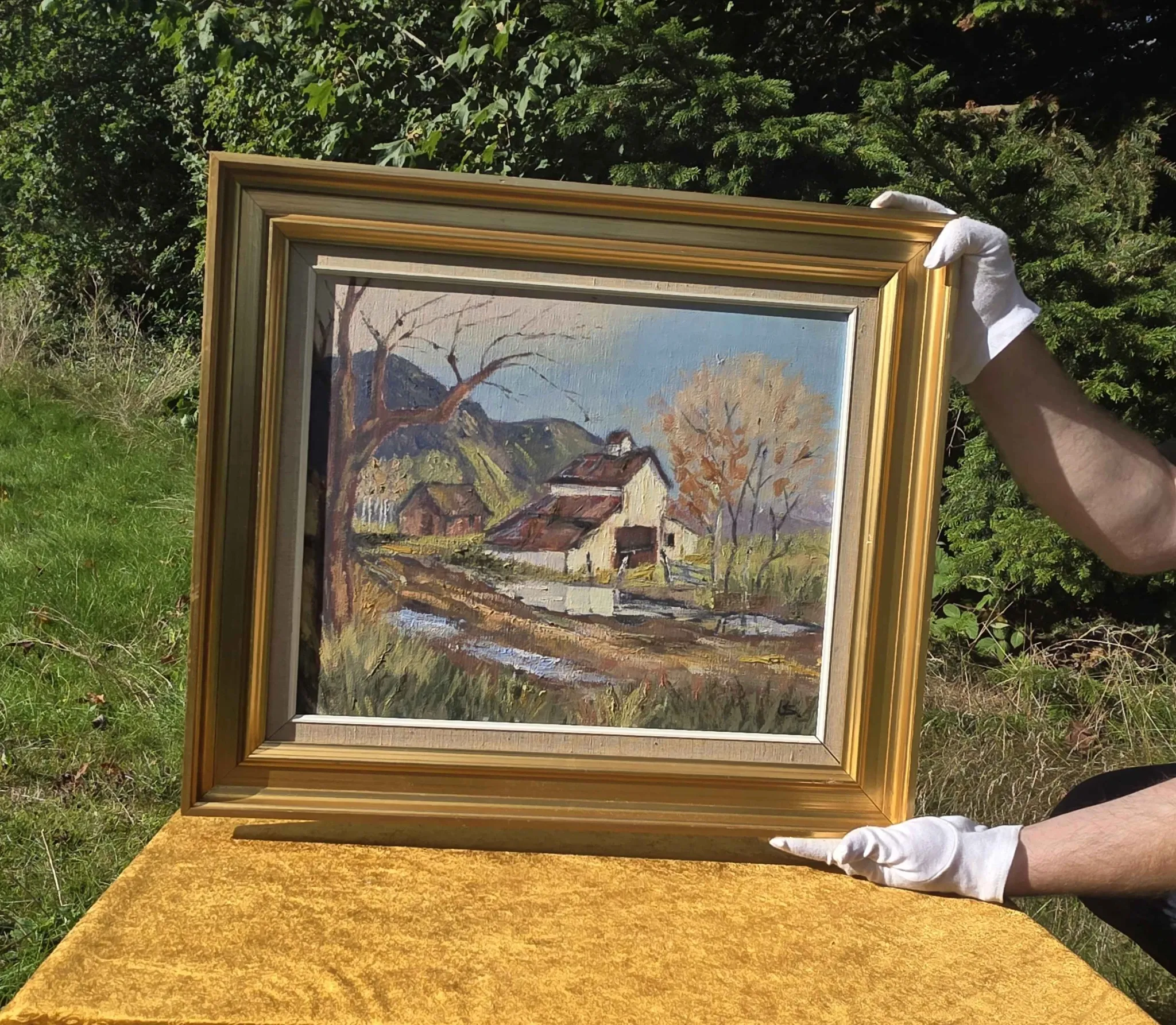 Vintage Oil Landscape Painting - Impasto Barn Scene