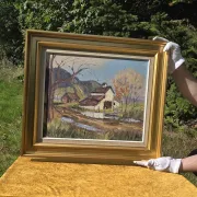 Vintage Oil Landscape Painting - Impasto Barn Scene