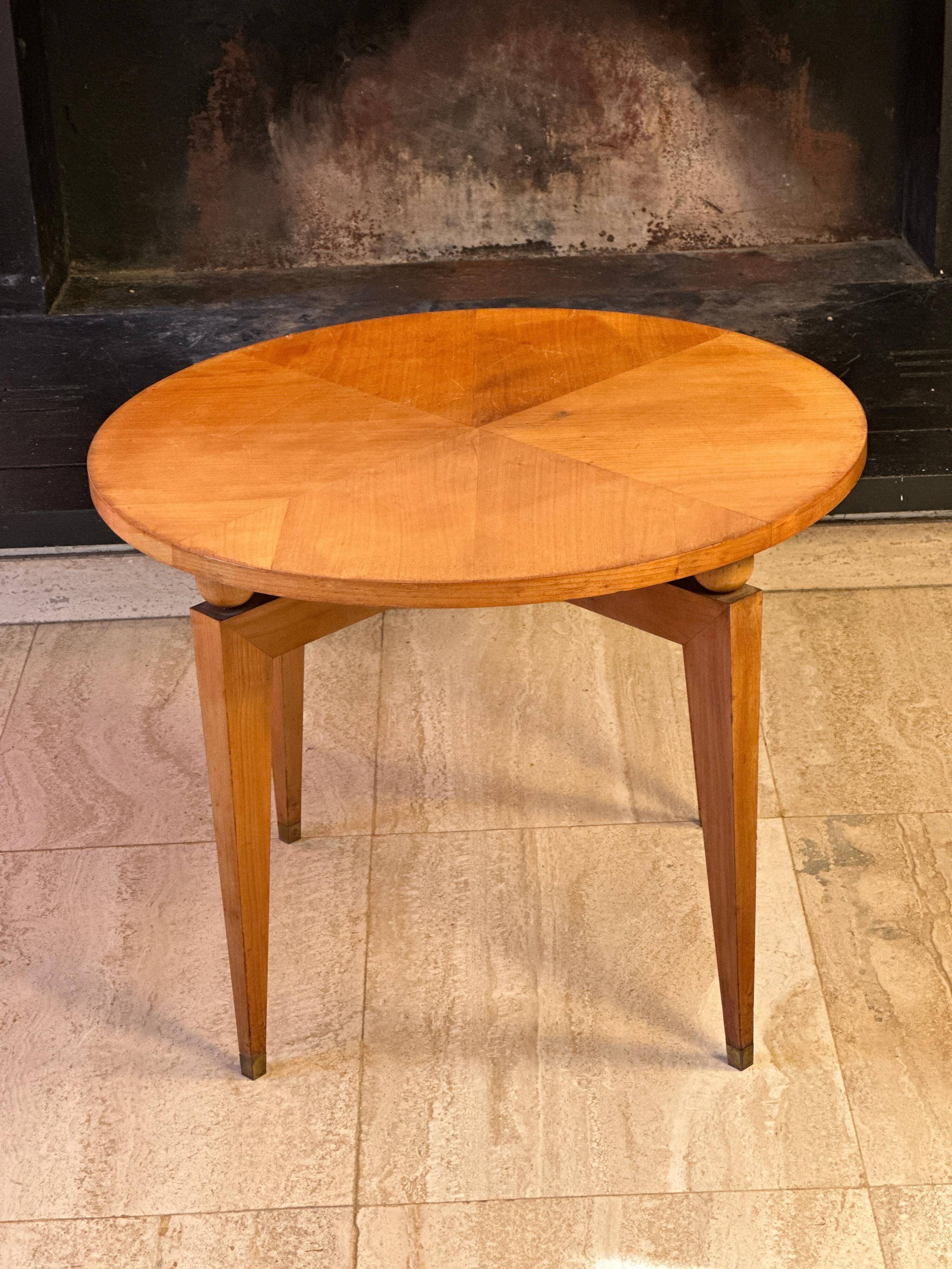 Maison Gouffé Gueridon Table in Sycamore and Bronze, France, circa 1950