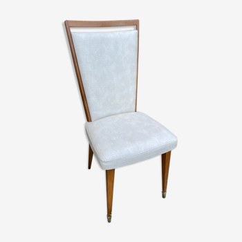 Chaise vintage Baumann cuir moucheté blanc gris