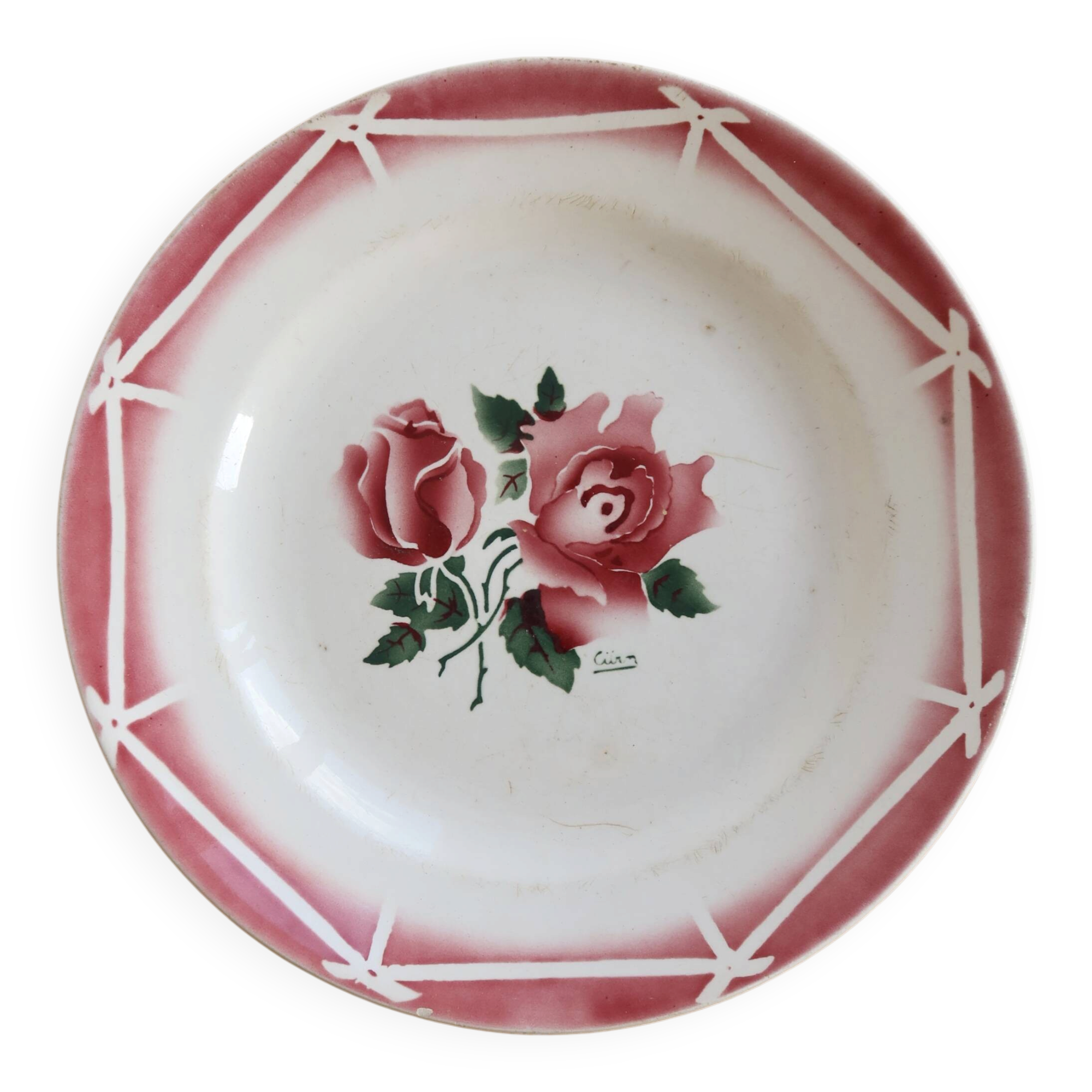 Round serving dish in Sarreguemines earthenware, Cibon model - Floral decoration