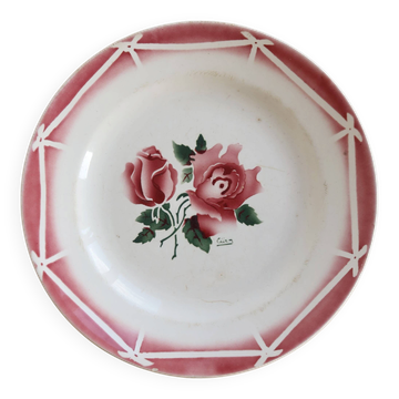 Round serving dish in Sarreguemines earthenware, Cibon model - Floral decoration