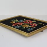 canvas bouquet of flowers in cross stitch, wall painting, vintage