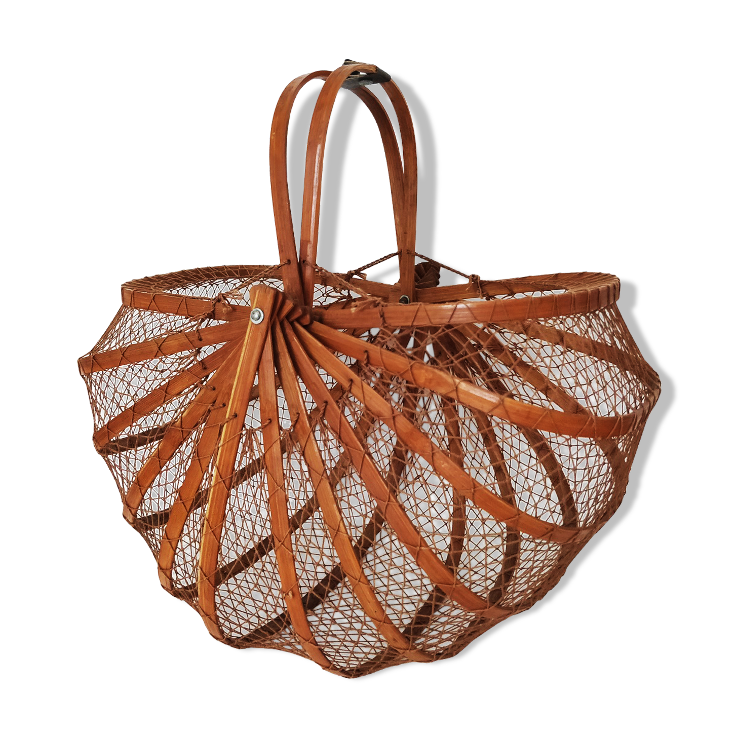 70s foldable mesh and bamboo basket