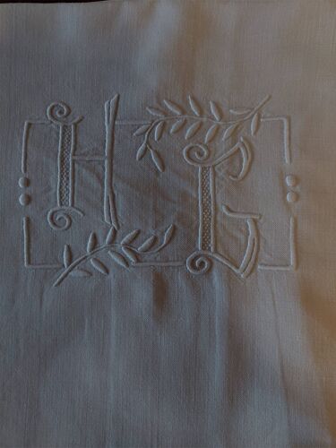Drap ancien lin monogramme HG 220 X 320 cm