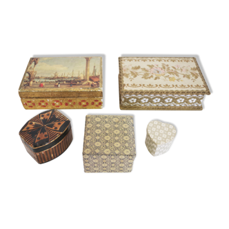 Venice boxes in fabric and wood, 1970s, set of 5