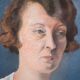 Portrait painted woman signed in oval frame, wall frame, wood frame and painted stucco, vintage frame