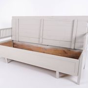 Antique storage bench with high back – grey painted – pine wood – 1860s