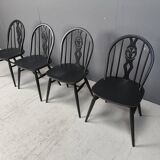 Vintage ebonized ercol dining chairs, 1950s