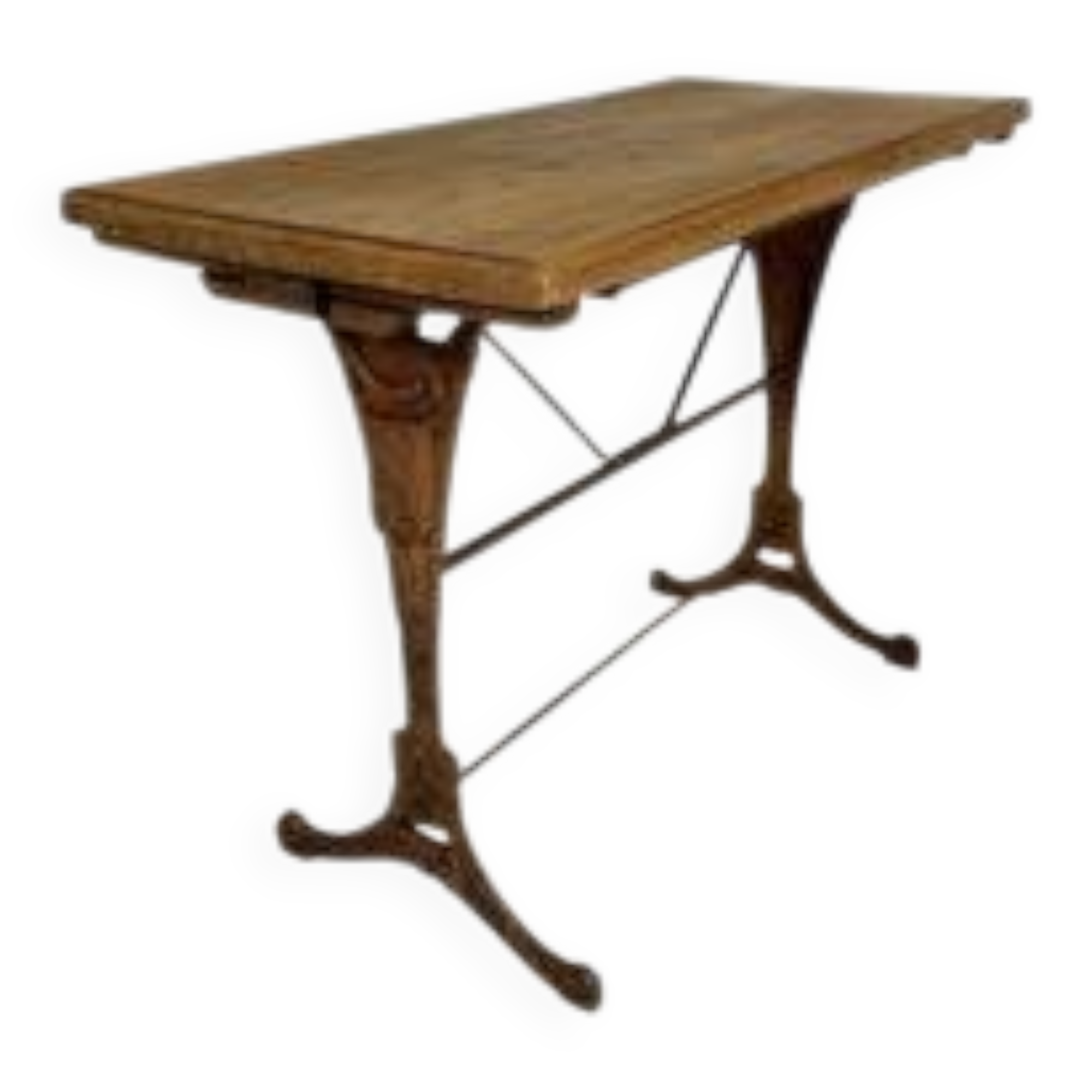 Table bistrot Art déco avec plateau en chêne sur base en fonte