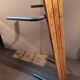 Former vintage wooden school bench and metal tubes
