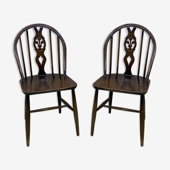 Paire de chaises Ercol des années 70 en hêtre