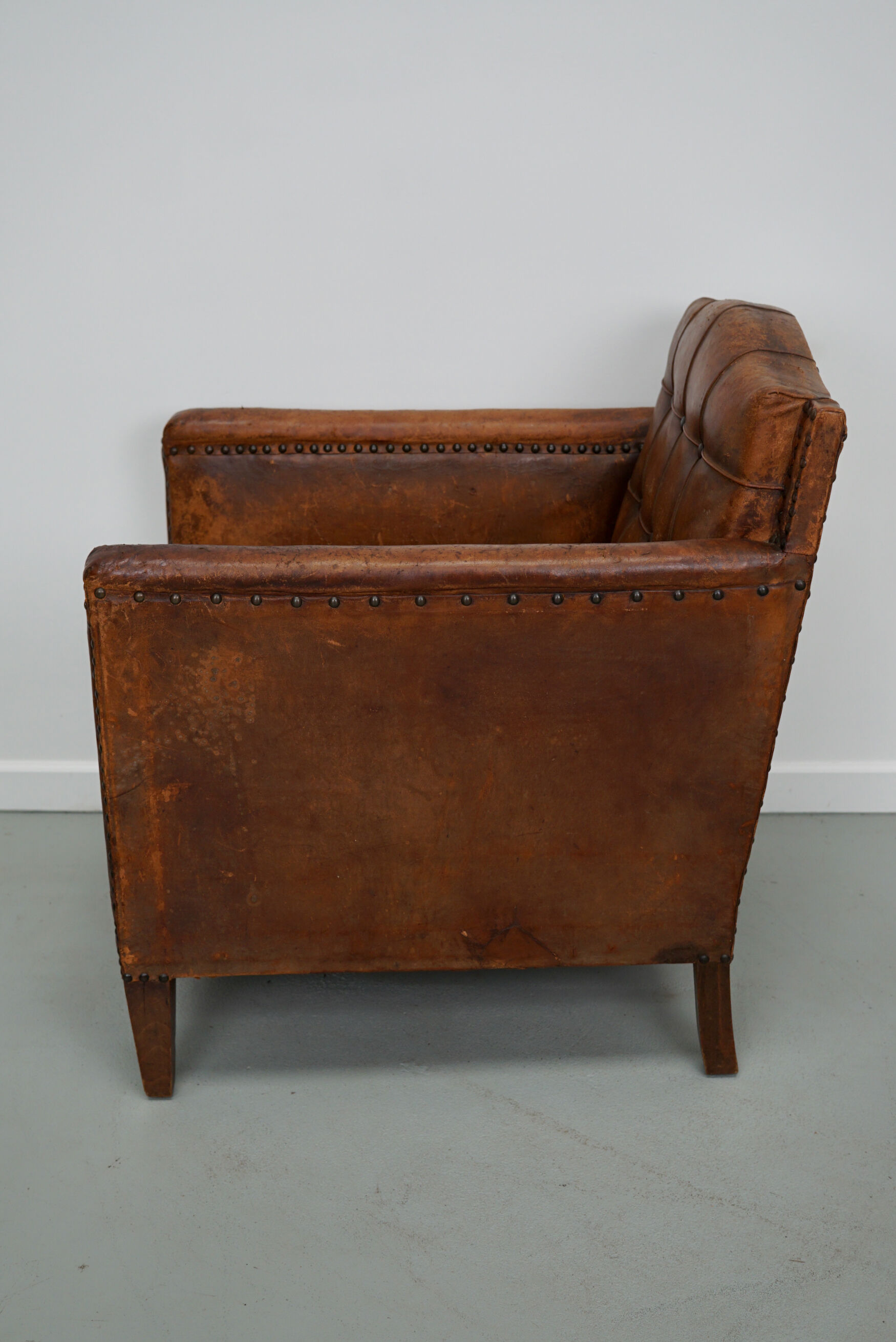 French cognac leather buttoned back club chair