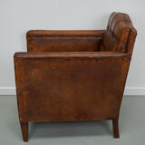 French cognac leather buttoned back club chair