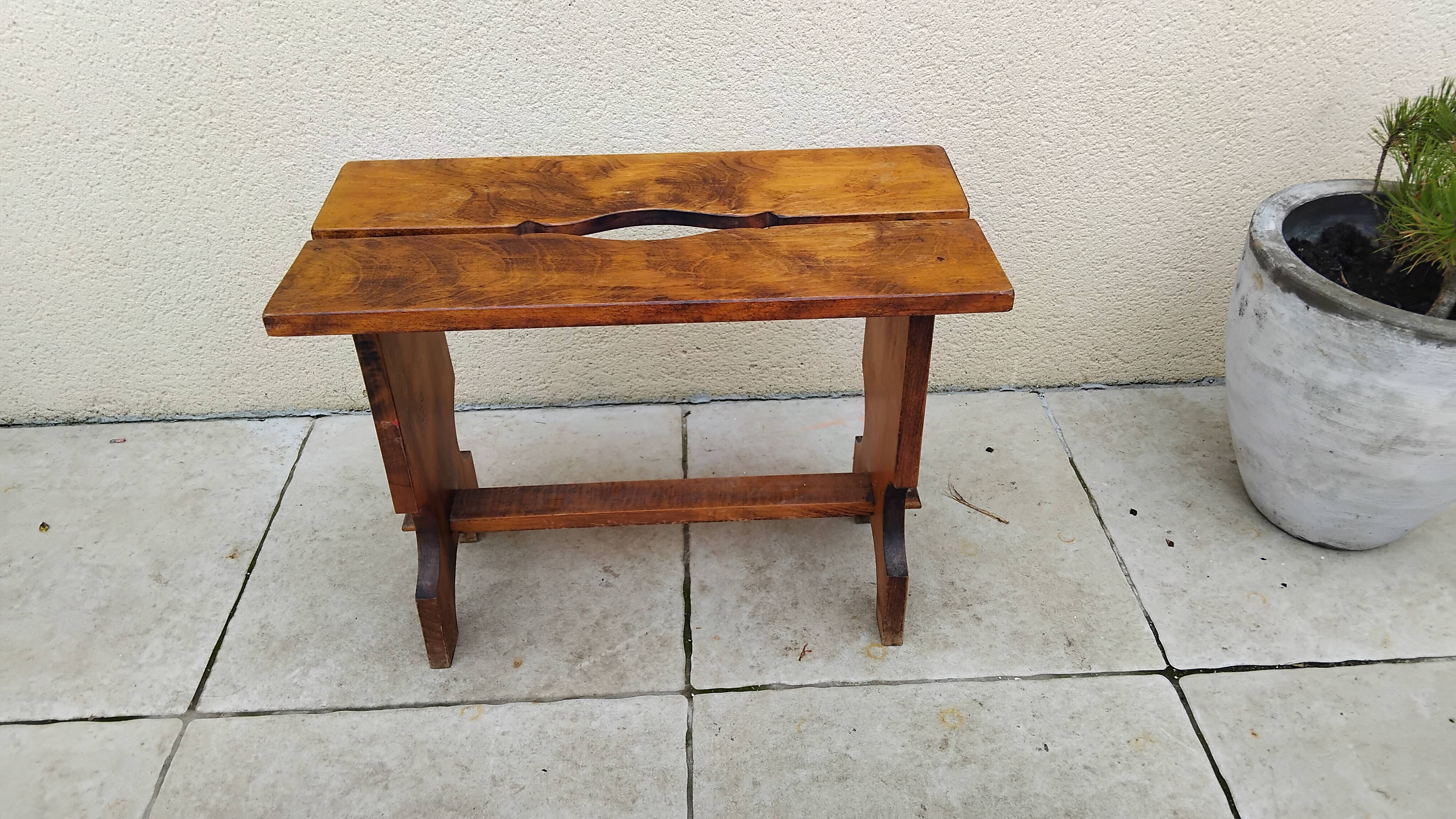 Large vintage solid wood brutalist farmhouse stool