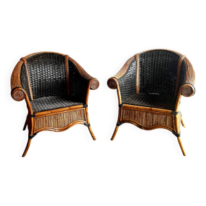 2 fauteuils rotin et