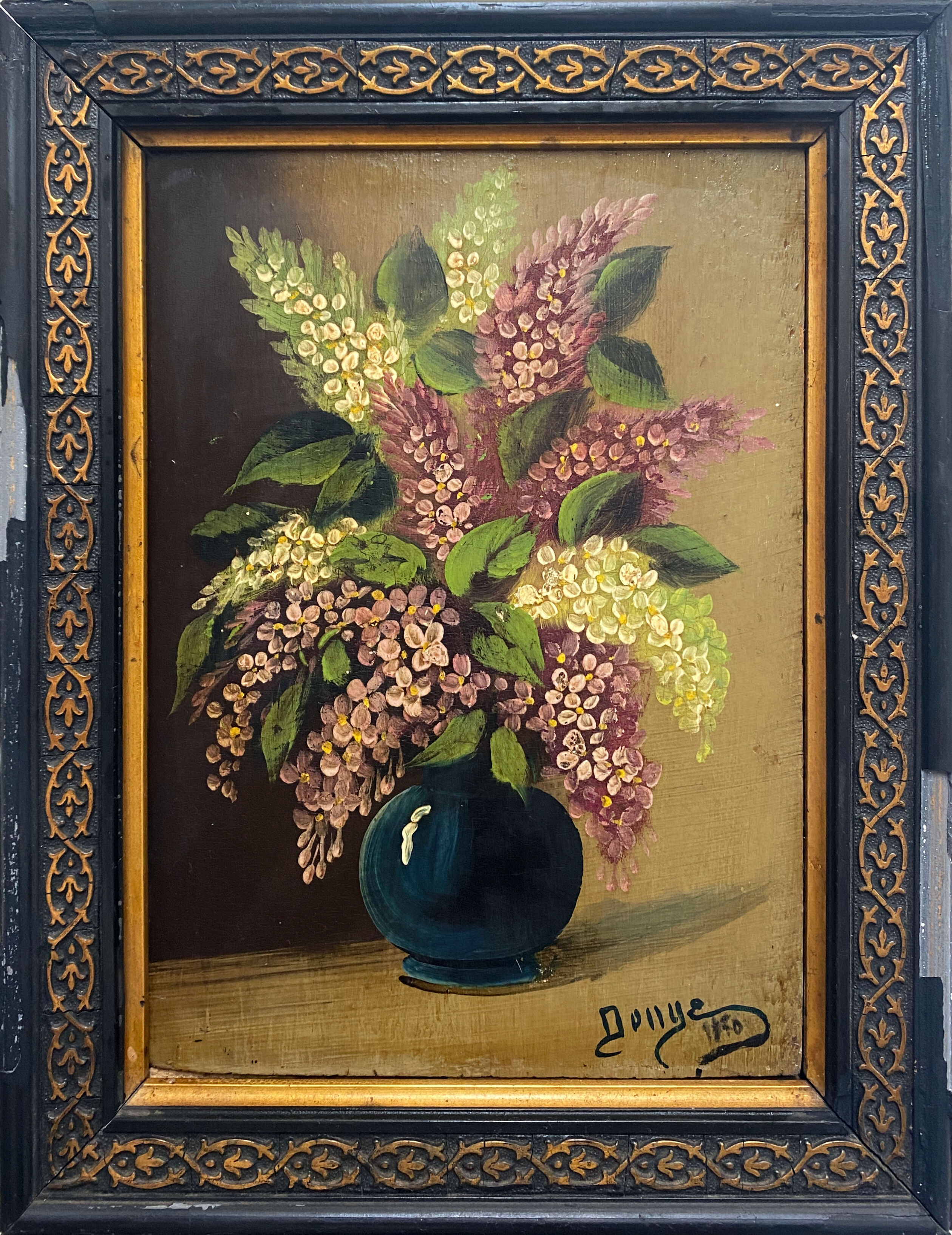 HSP painting "Bouquet of Lilac" signed 1870 + frame