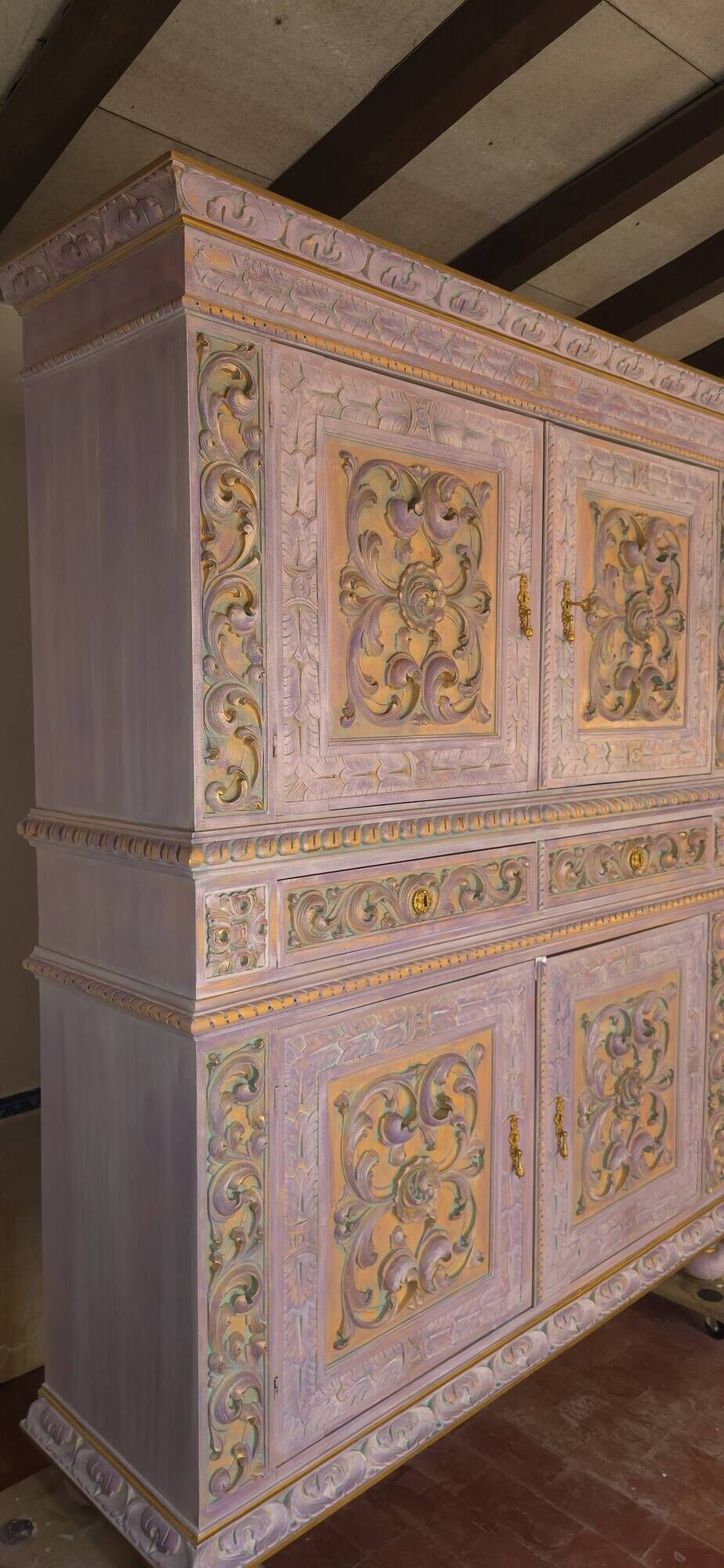 19th-century Renaissance Revival two-body cabinet: inspired by Monet's water lilies.
