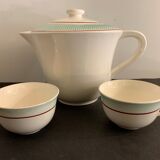 Large capacity pourer and two cups in old earthenware, model Isoard de Salins, 1950