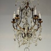 Bronze cage chandelier adorned with crystal drops, circa 1880