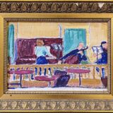 Peinture à l’huile figurative suédoise moderne du milieu du siècle « The Ensemble », encadrée
