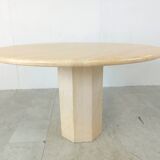 Round italian travertine dining table 1970s
