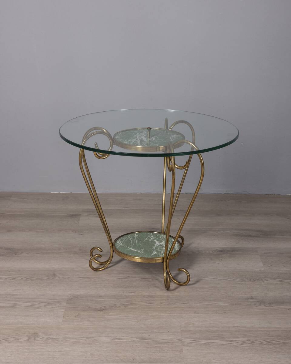 Vintage 1950s golden brass and glass coffee table Italian design