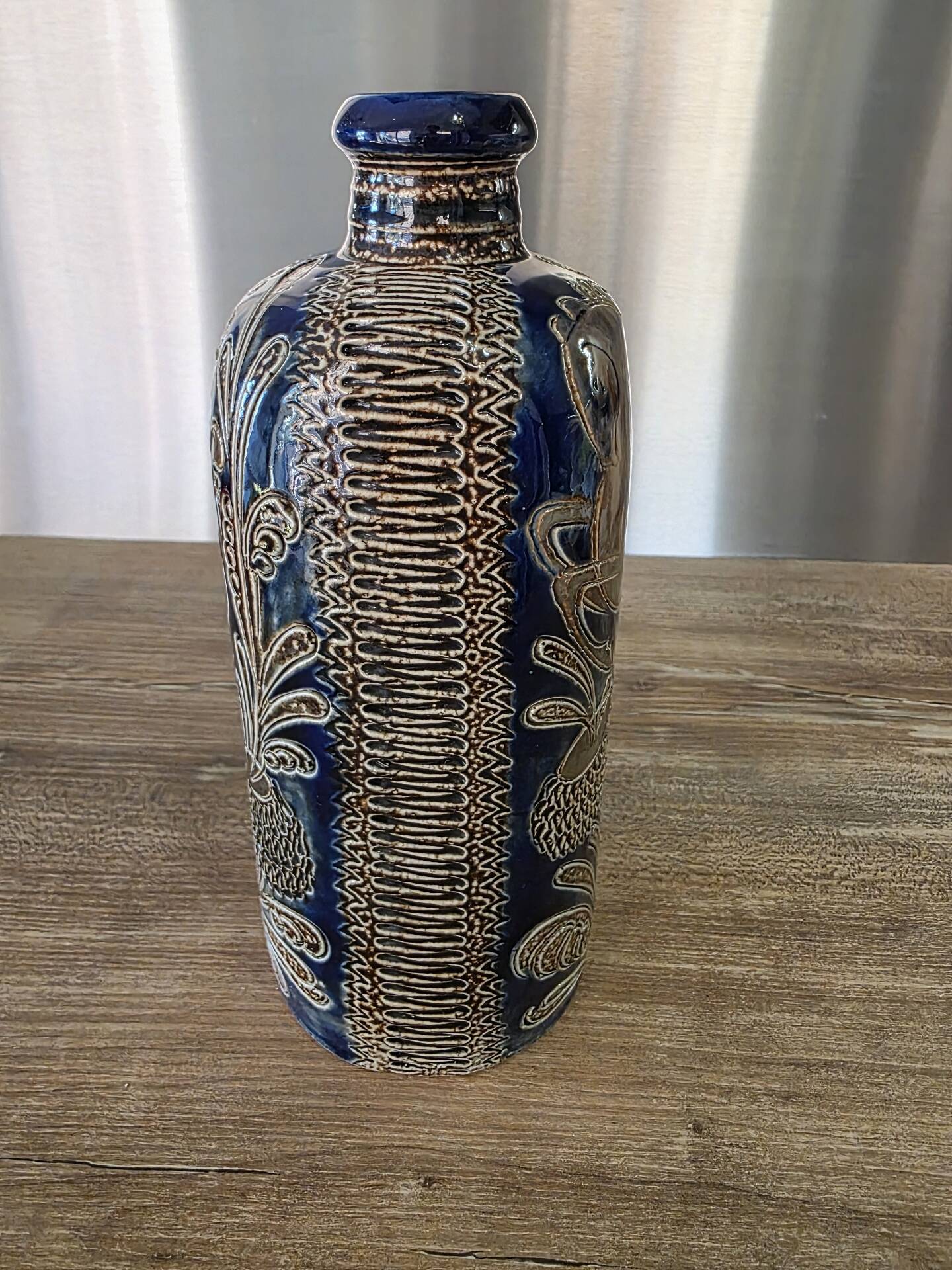 Cobalt blue vintage salt-glazed stoneware soliflore vase West Germany