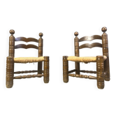 Chaises pour enfants brutalistes de Charles Dudouyt (attribué), ensemble de 2, années 1960.