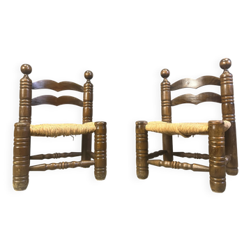 Chaises pour enfants brutalistes de Charles Dudouyt (attribué), ensemble de 2, années 1960.
