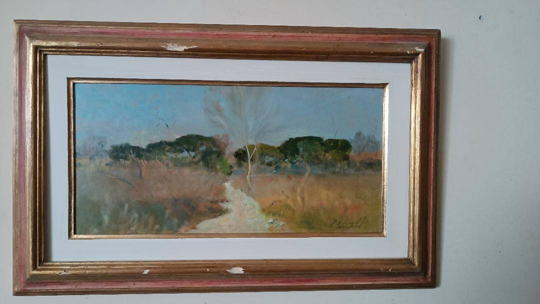 Peinture à l'huile paysage en carton maremme Bruno Loretti (Livourne 1940)