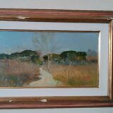 Peinture à l'huile paysage en carton maremme Bruno Loretti (Livourne 1940)