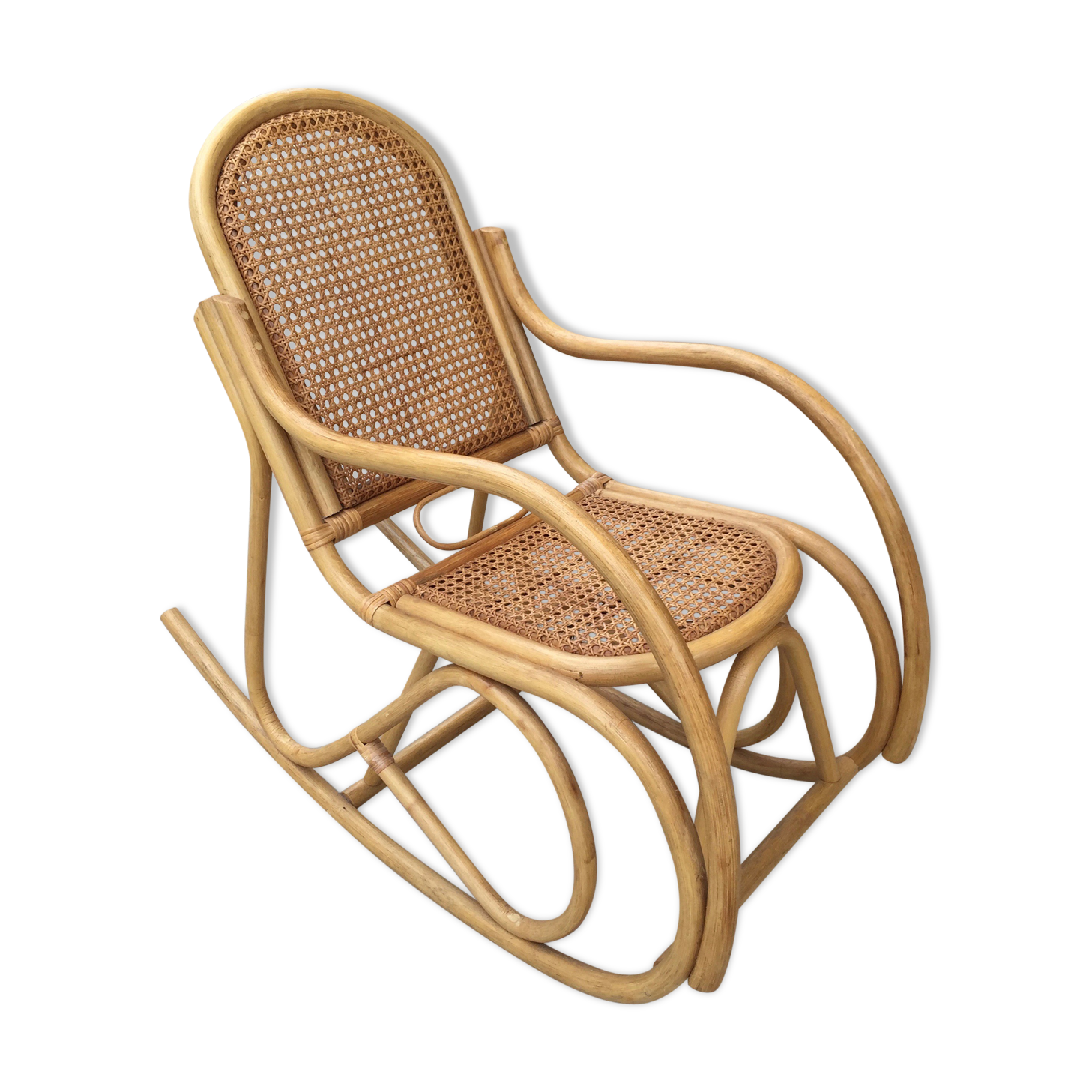 Rocking chair children wooden, rattan and canning circa 60/70